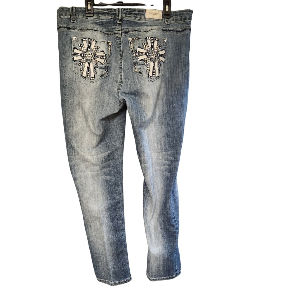 ZCO Jeans Womens 20 Blue Denim Rhinestone Cross Pocket Y2K Vintage Medium Wash